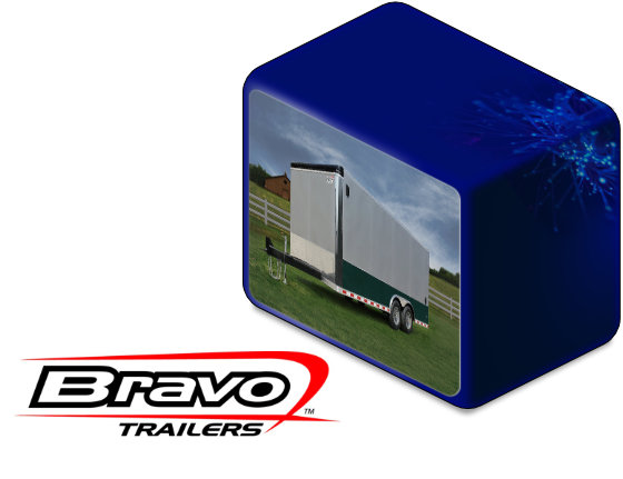 Bravo Trailers-Logo neben einem Produktfoto eines Anhängers