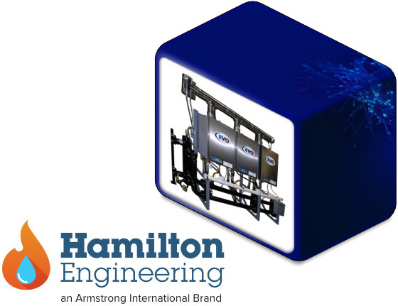 Das Logo von Hamilton Engineering neben einer ihrer Heißwasserlösungen