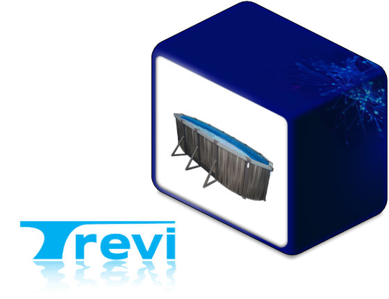 Trevi-Logo neben einem Foto eines Schwimmbadprodukts