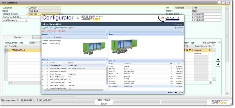 Bildschirmfoto des CIS-Konfigurators in SAP Business One